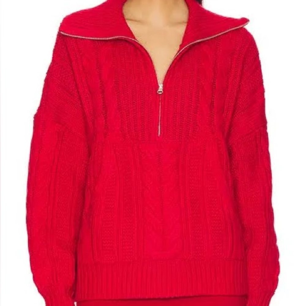 For Love & Lemons Drina Henley Knit Sweater in Red